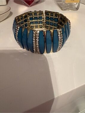 Macy's Teal and Gold Stretch Bracelet with Crystal Strips